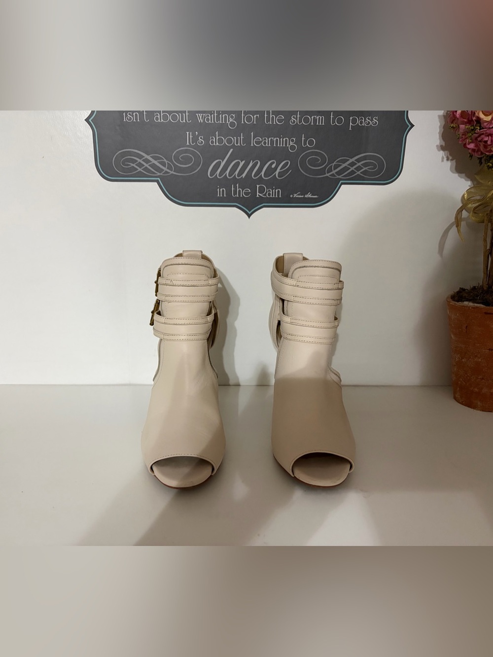 MK Open-Toe Ankle Booties in Cream - Women's Heels